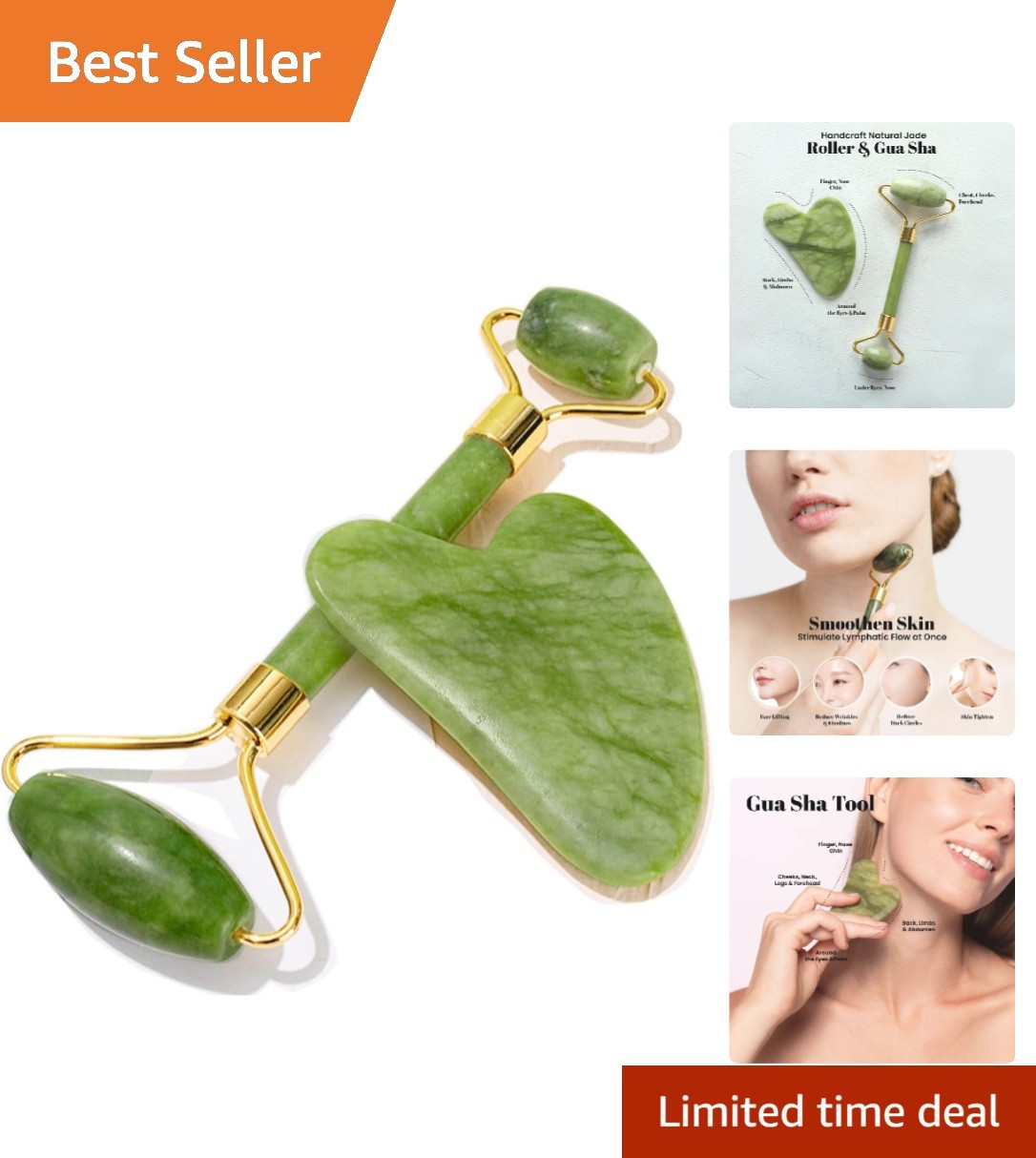 Self-Care Gift: Jade Gua Sha and Facial Roller for All Skin Types