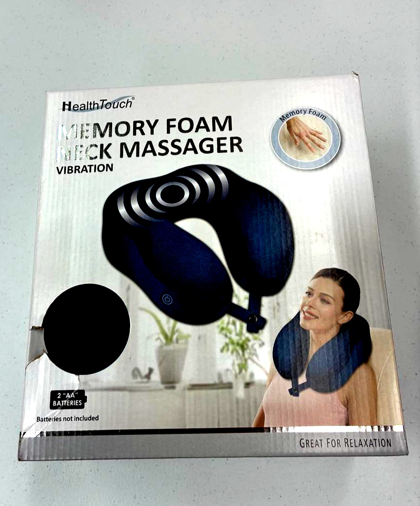 Health Touch Memory Foam Neck Massager Vibration Blue Battery Powered