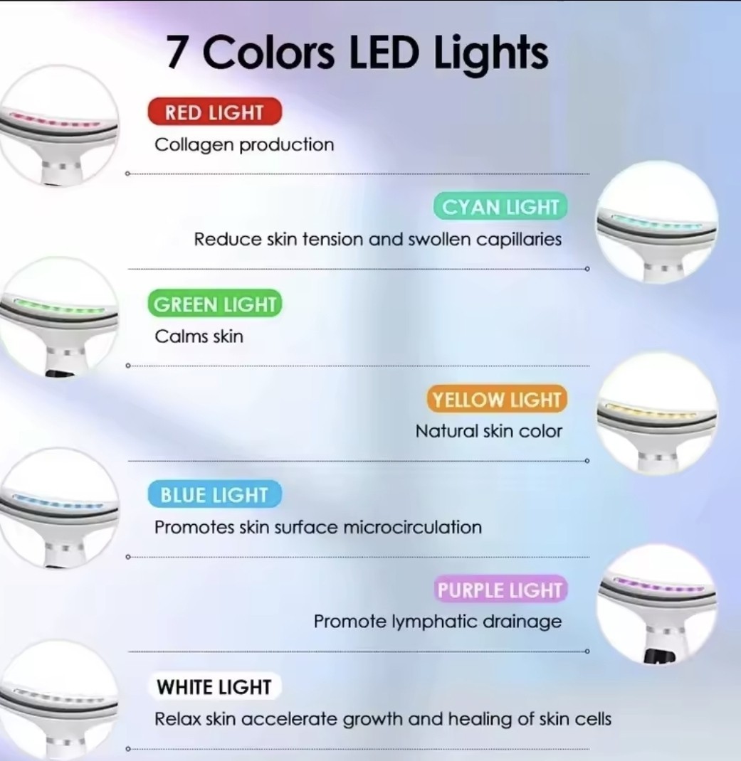Portable 7 Colors LED Light Therapy Face Neck Massager 3 Gears Adjustable Gentle