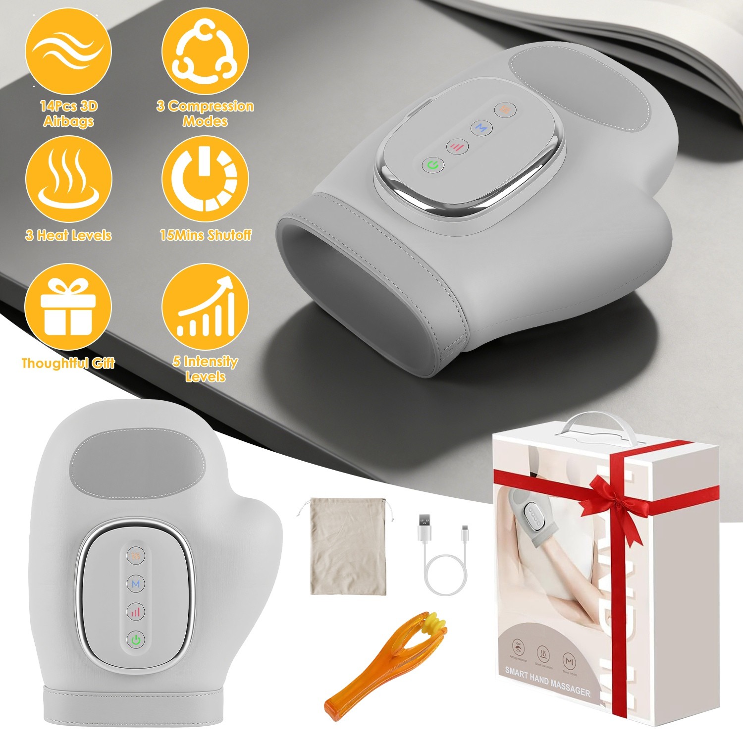 Cordless Hand Massager With Heat 3 Modes 5 Intensity Levels And Carry Bag