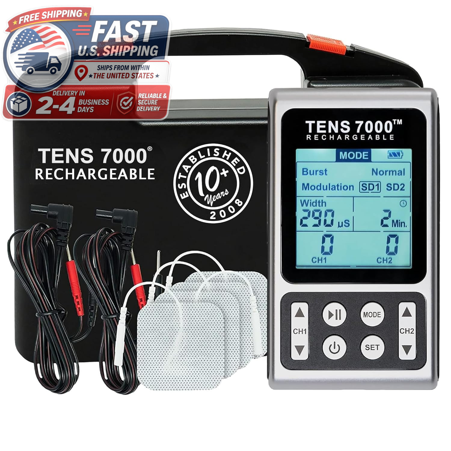 TENS 7000 Digital Unit with Accessories 2nd Edition Muscle Stimulator Machine