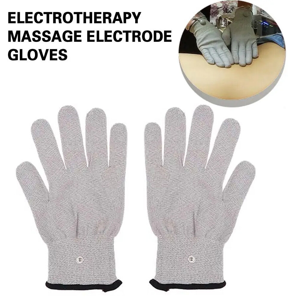 1Pair of Silver Conductive Massage Gloves with Adapter Lead Wires for Body Treat