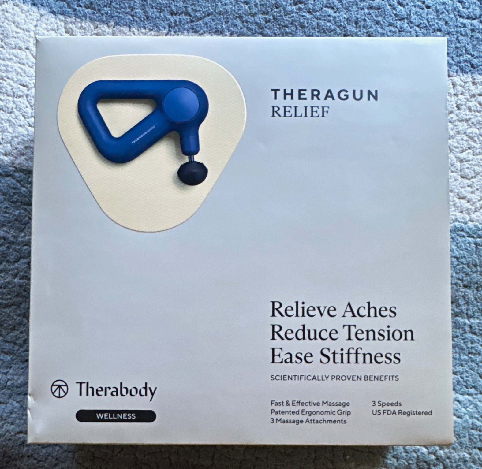 Therabody Theragun Relief Percussion Massage Gun Blue 3 Heads Ergonomic 3 Speeds