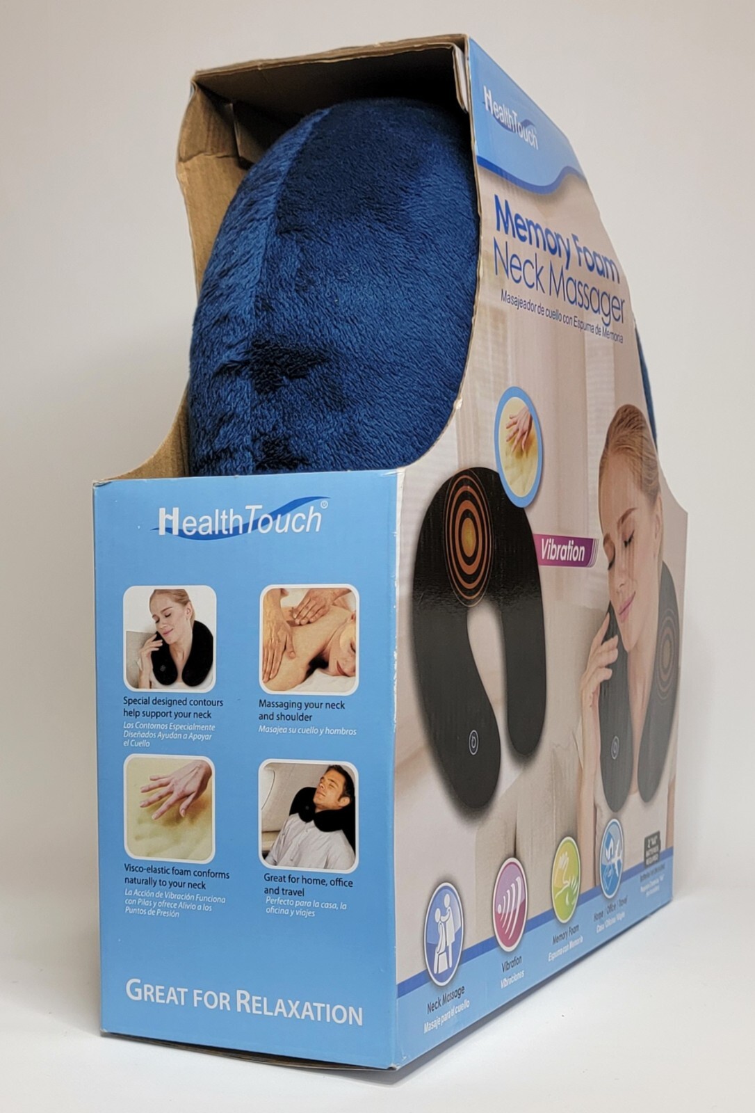 Health Touch Memory Foam Neck Massager Vibrating Blue Pillow