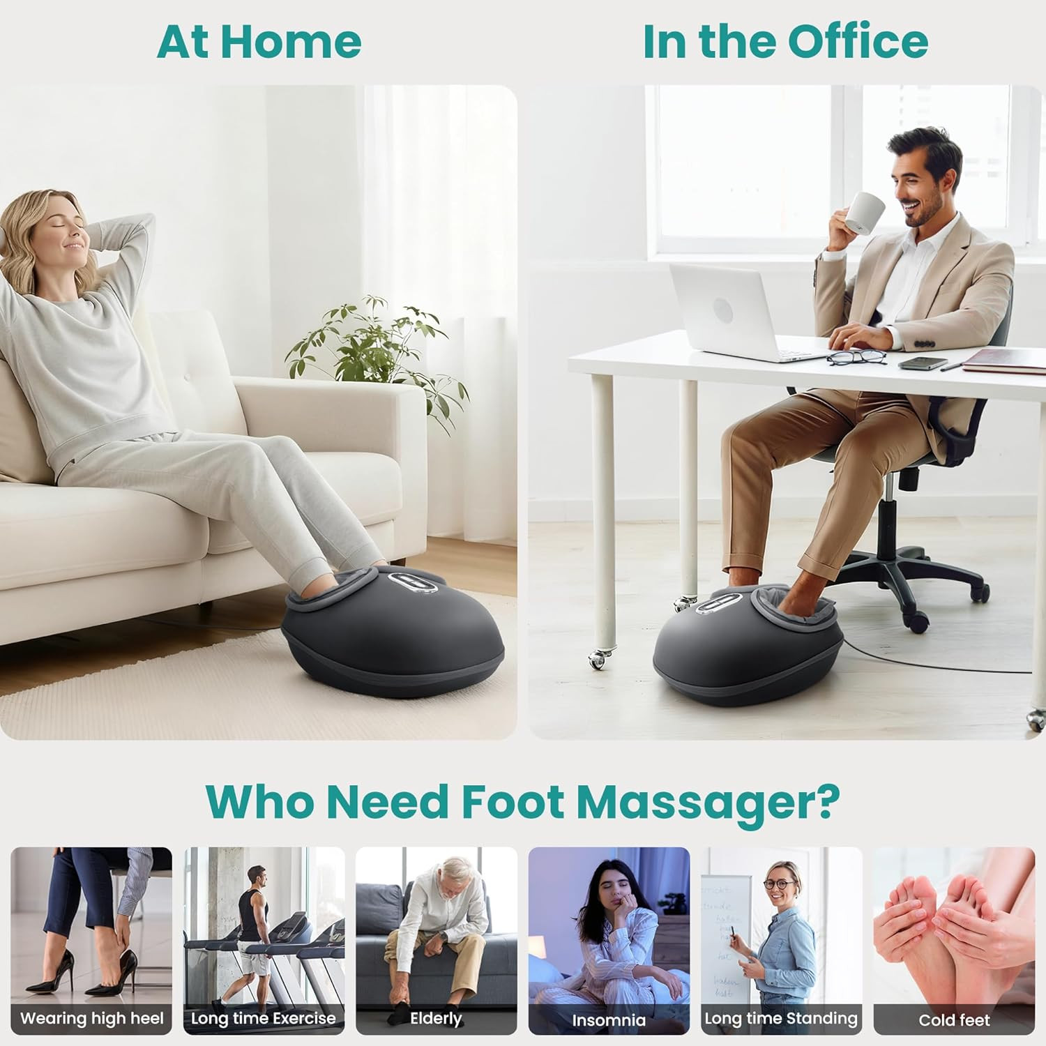 Shiatsu Foot Massager with Heat [2026 Upgraded], 3 Modes Deep Kneading Therapy A