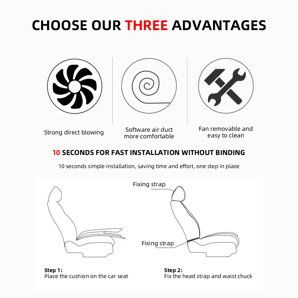 Car Cool Air Seat Front Cushion USB12V/24V Universal Rapid Cooling Car Fan Seat