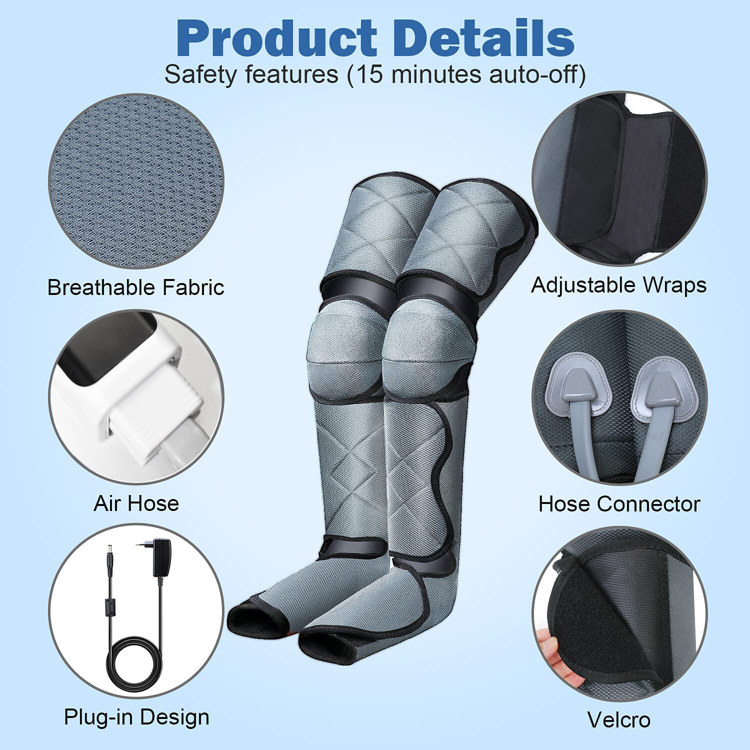 Full Leg Massager Air Compression for Circulation Calf Feet Thigh 6 Modes Heat