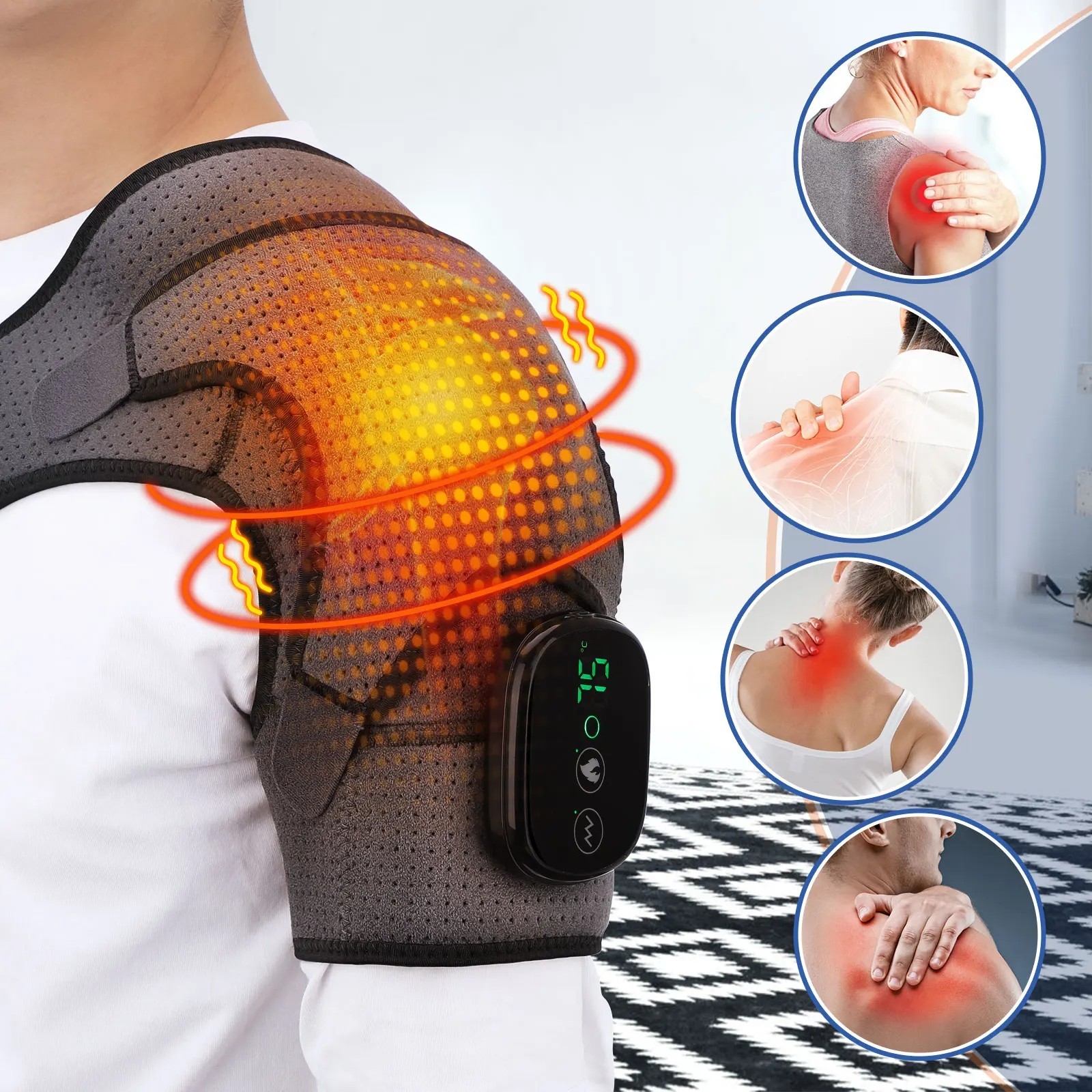 Heated Shoulder Massager With Vibration Massage Brace Joint Comfort Support