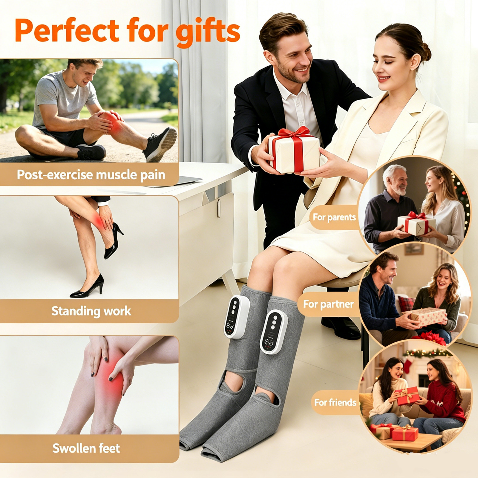 Cordless Leg Massager for Circulation, Air Compression Calf Massager with Heat