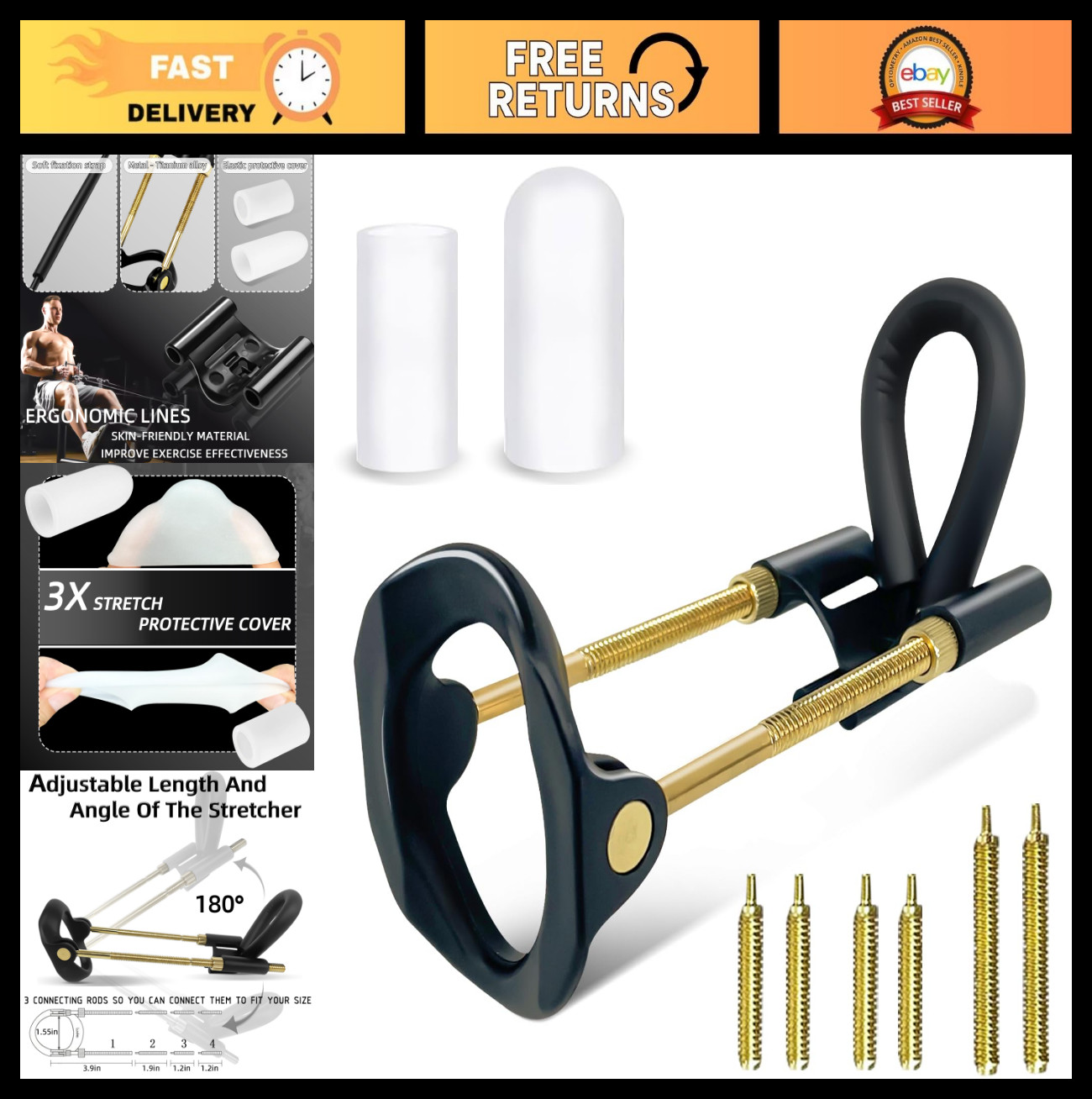 Adjustable Male Extender Kit – Wearable Traction Device with 3-Section Metal Pol