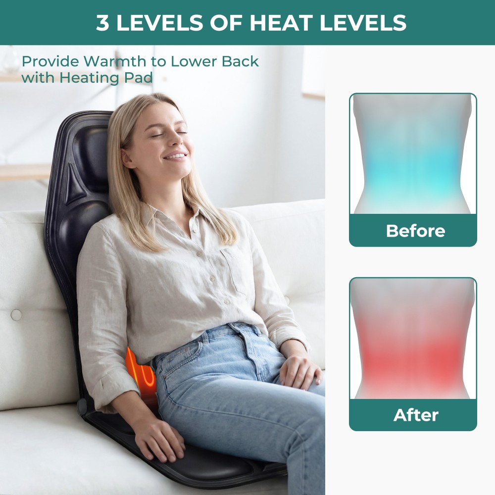 7-Motor Heated Massage Chair Pad, 9 Modes Adjustable Heat Timer for Home Office