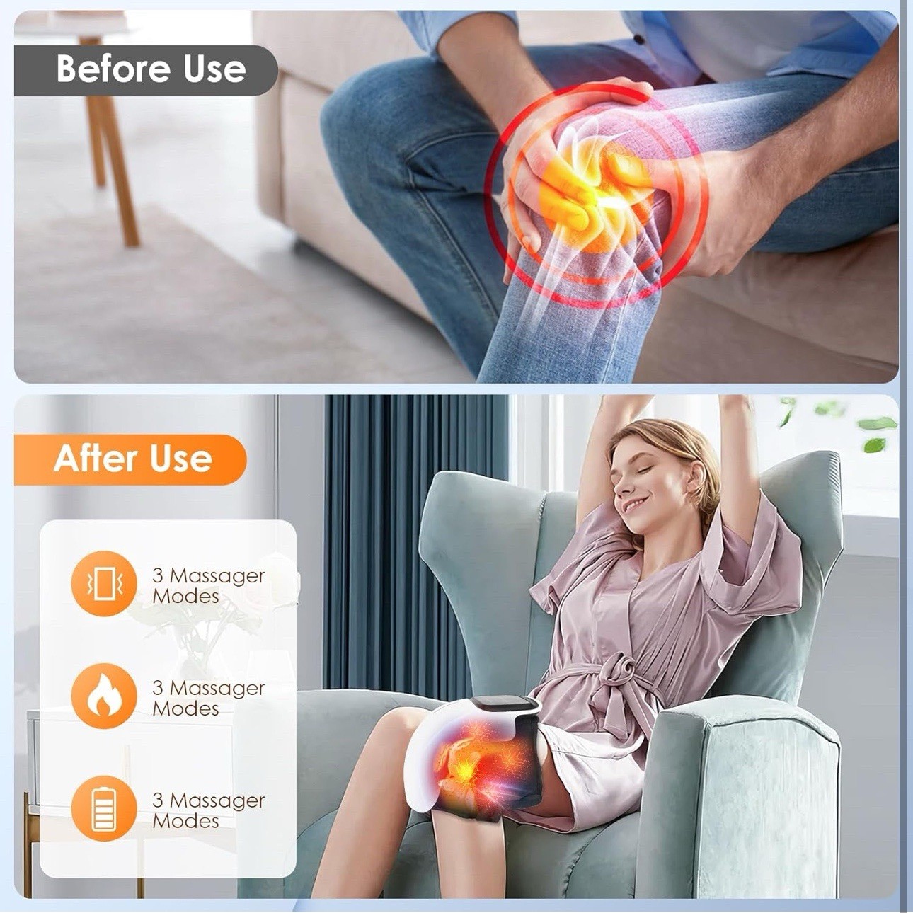 Knee Massager, Large LED Screen, Adjustable Temperature,Cordless 1pack-white