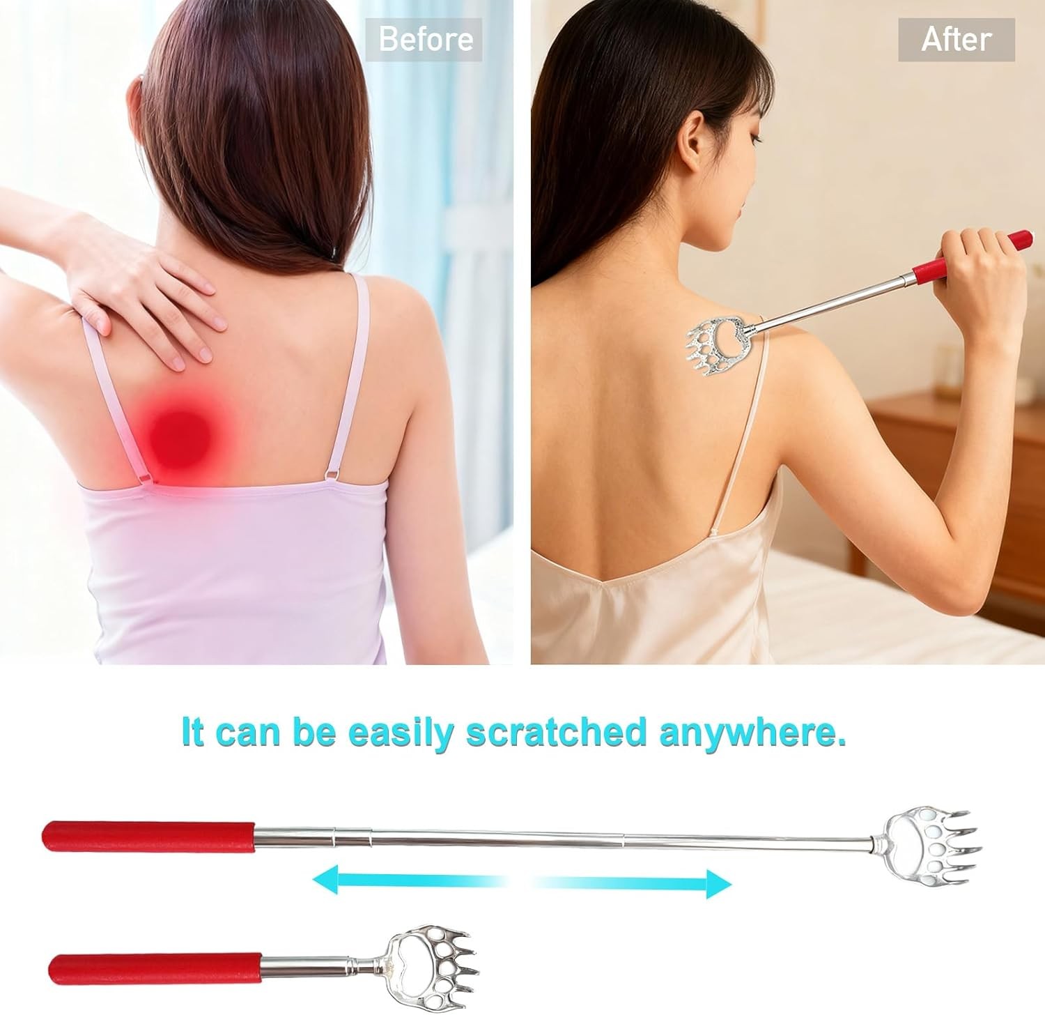 2PCS Back Scratchers, Bear Claw Shaped Extendable Metal Retractable Telescopic