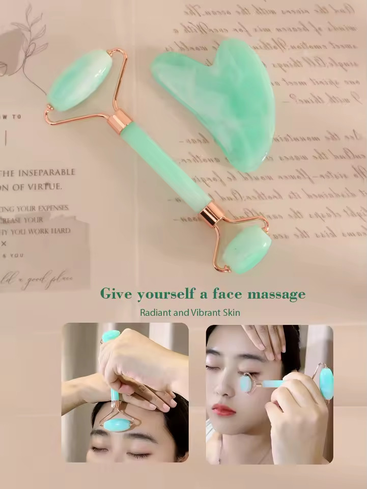 Facial Massage Beauty Tool Set Face Roller Cup Gel Pack Pink