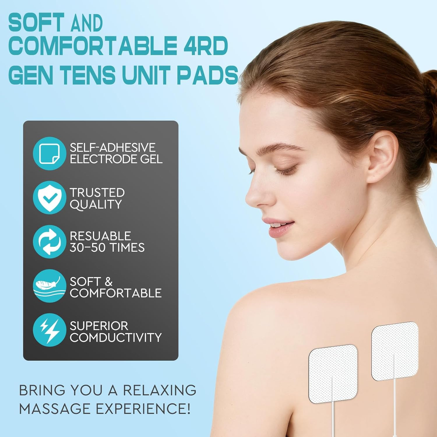 22 PCS 2X 2” Tens Unit Electrode Pads Compatible with Auvon Tens 7000 Muscle Sti