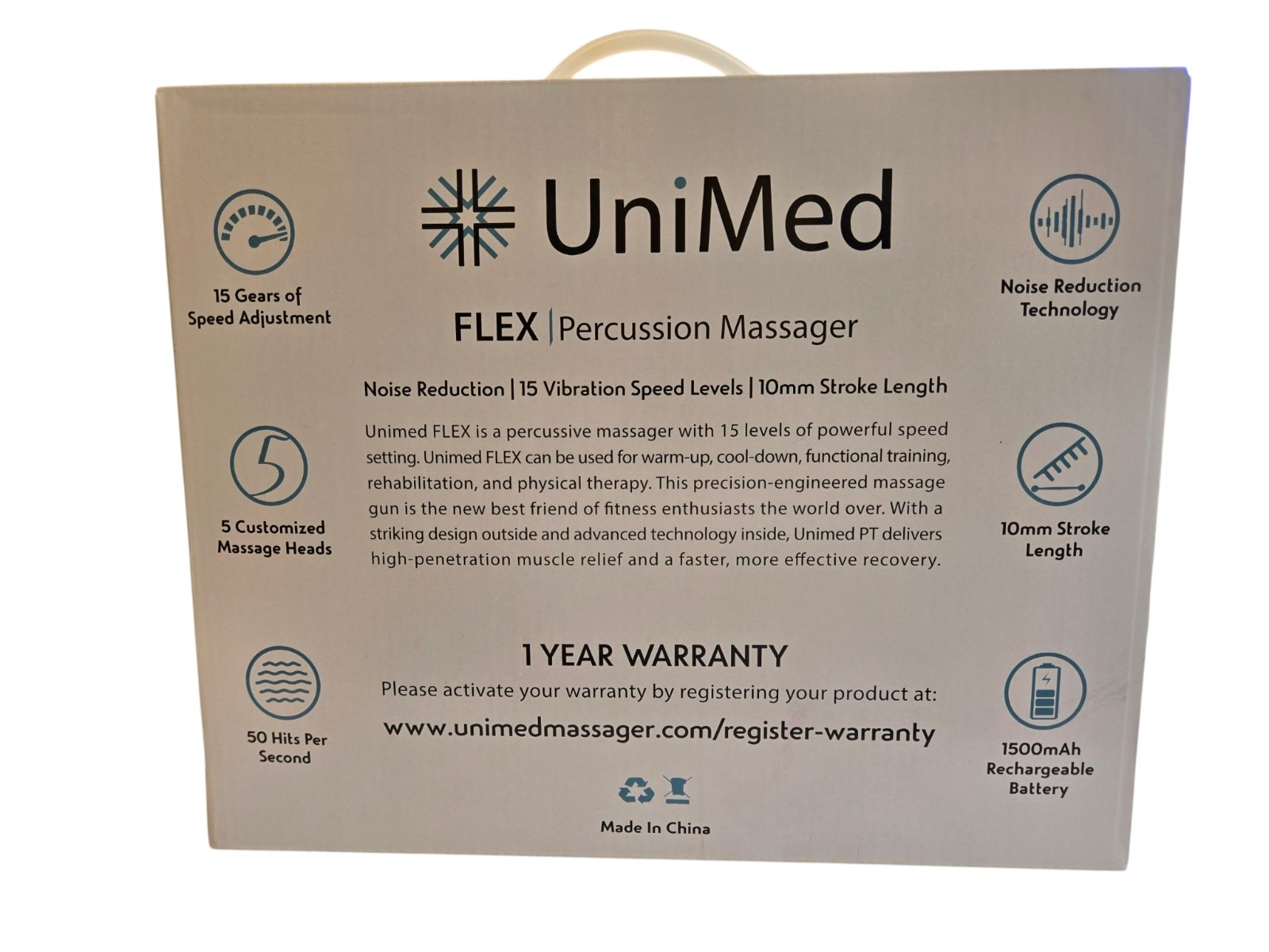 UniMed FLEX Massage Gun Percussion/Vibration, Rechargeable, 5 Heads, Black
