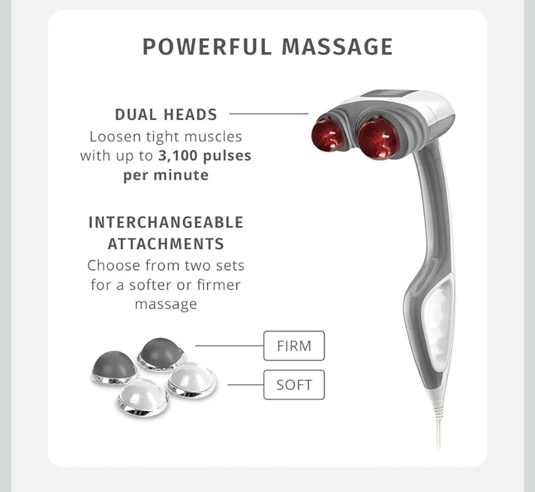 Carex Heated Dual Head Percussion Massager w/ Attachments Ergonomic Handle