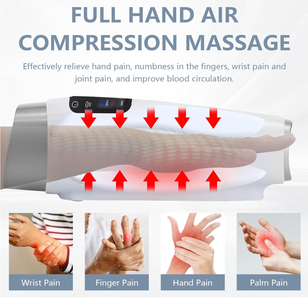 Hand Massager – Cordless Heated Hand Massager Wrist Finger Pain Relief