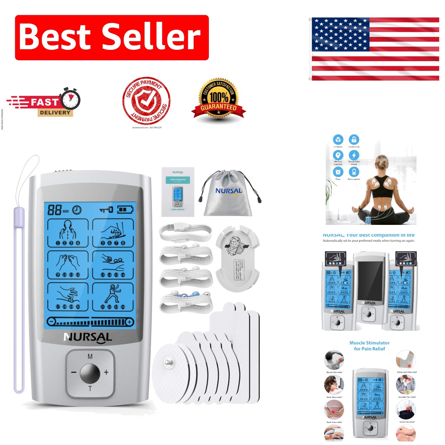 Dual Output TENS Unit with 8 Pads – Rechargeable Muscle Relief for 2 Users