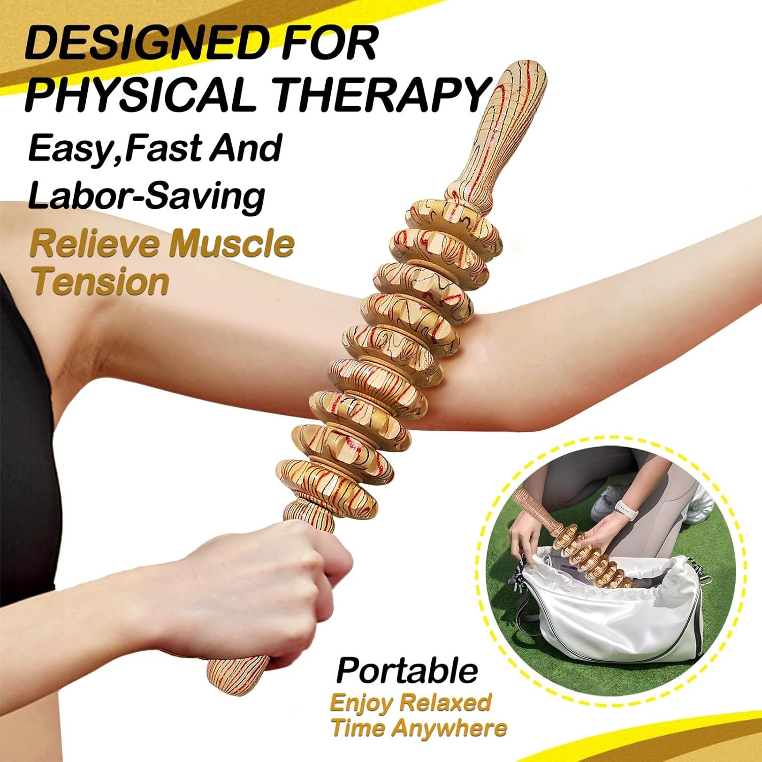 Wooden Massager Handheld Roller Trigger Point Massager Stick for Fascia, Celluli