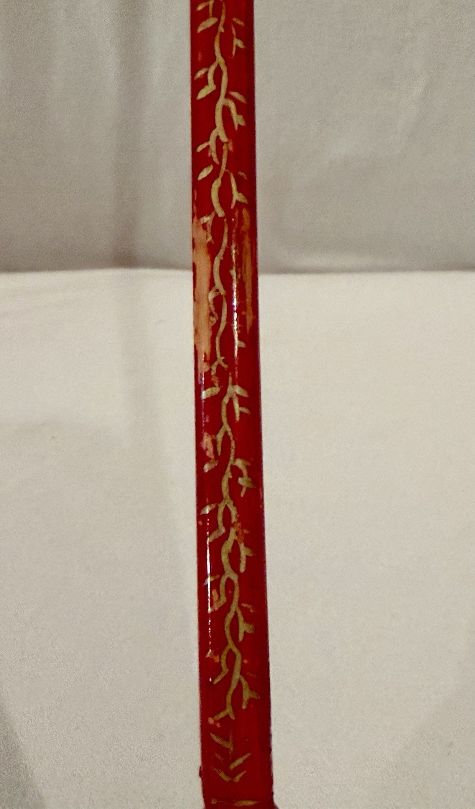 Vintage Wooden Back Scratcher Red With Green Flowers Gold Accents Made in China