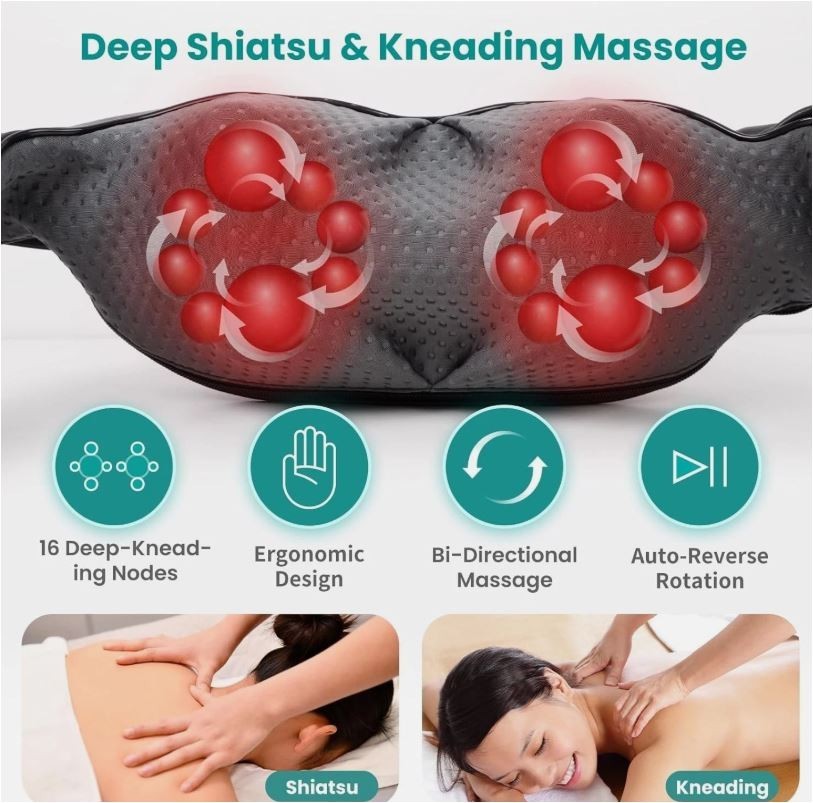 Nekteck Shiatsu Neck Massager + Heat – Deep Tissue Pain Relief LMS-801 OPEN BOX