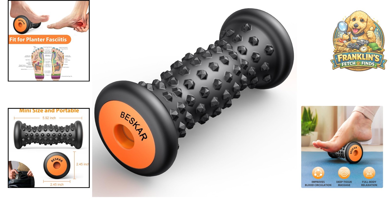 Portable Deep Tissue Foot Roller for Plantar Fasciitis & Pain Relief