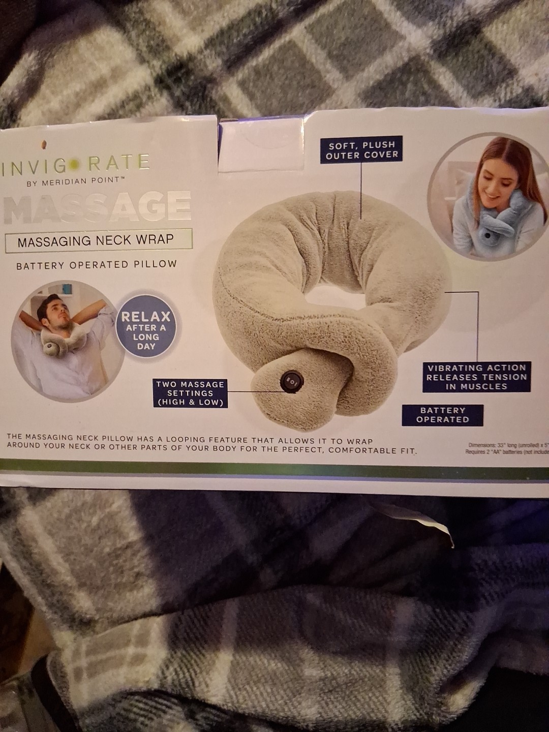 Invigorate Massaging Neck Wrap Plush Battery Operated Pillow by Meridian Point