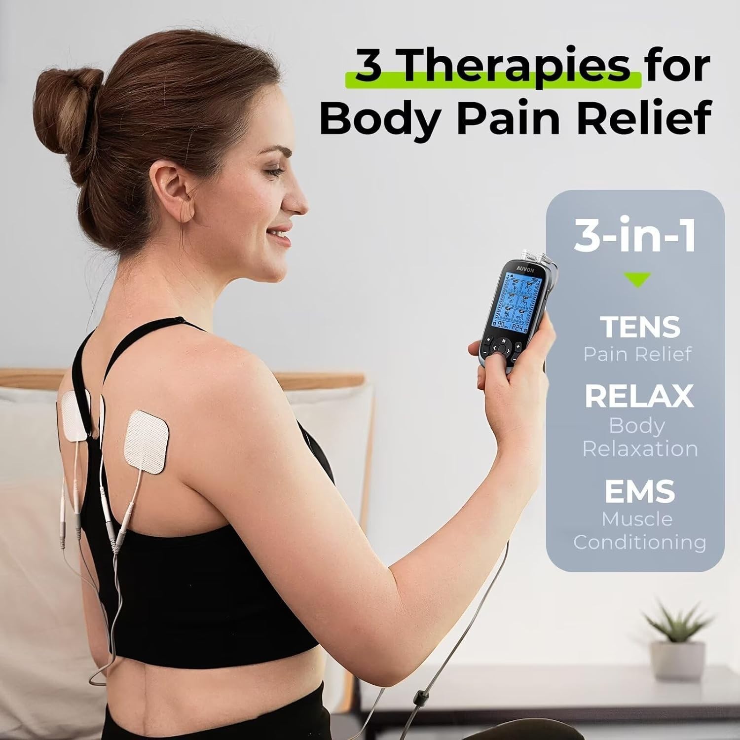 Portable 3-in-1 TENS Muscle Stimulator with 40 Intensity Levels – Rechargeable