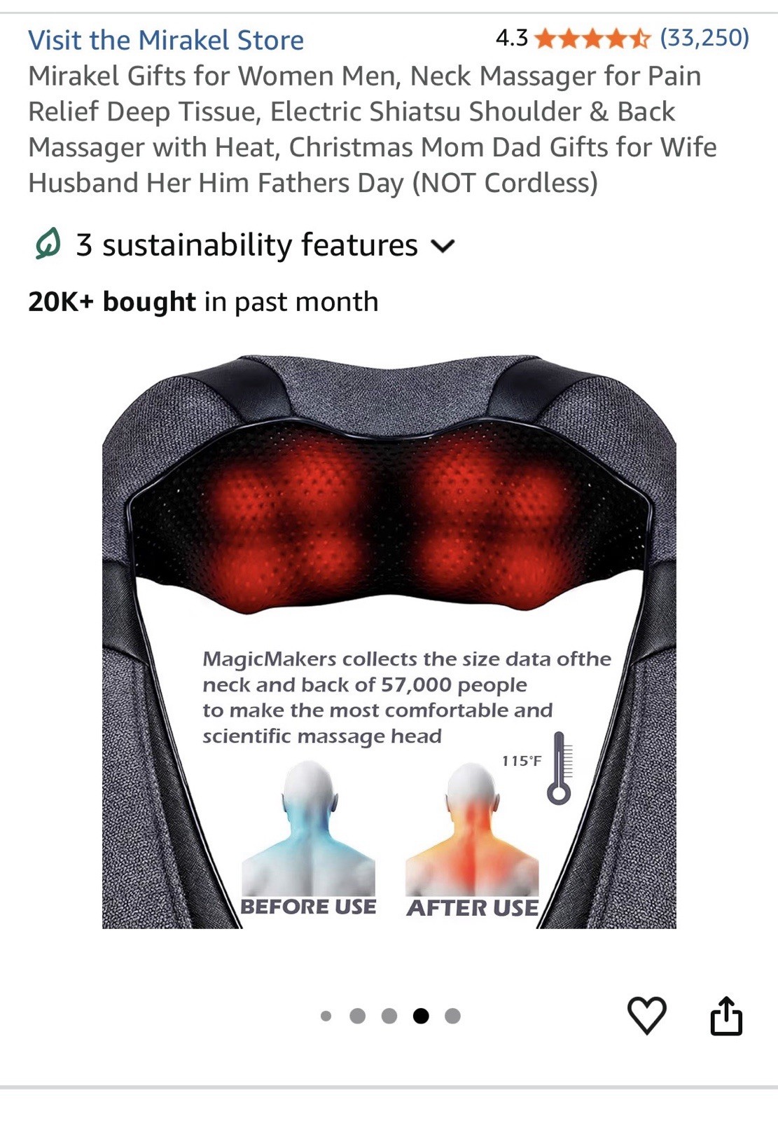 Mirakel Electric Neck & Shoulder Massager with Heat (Corded