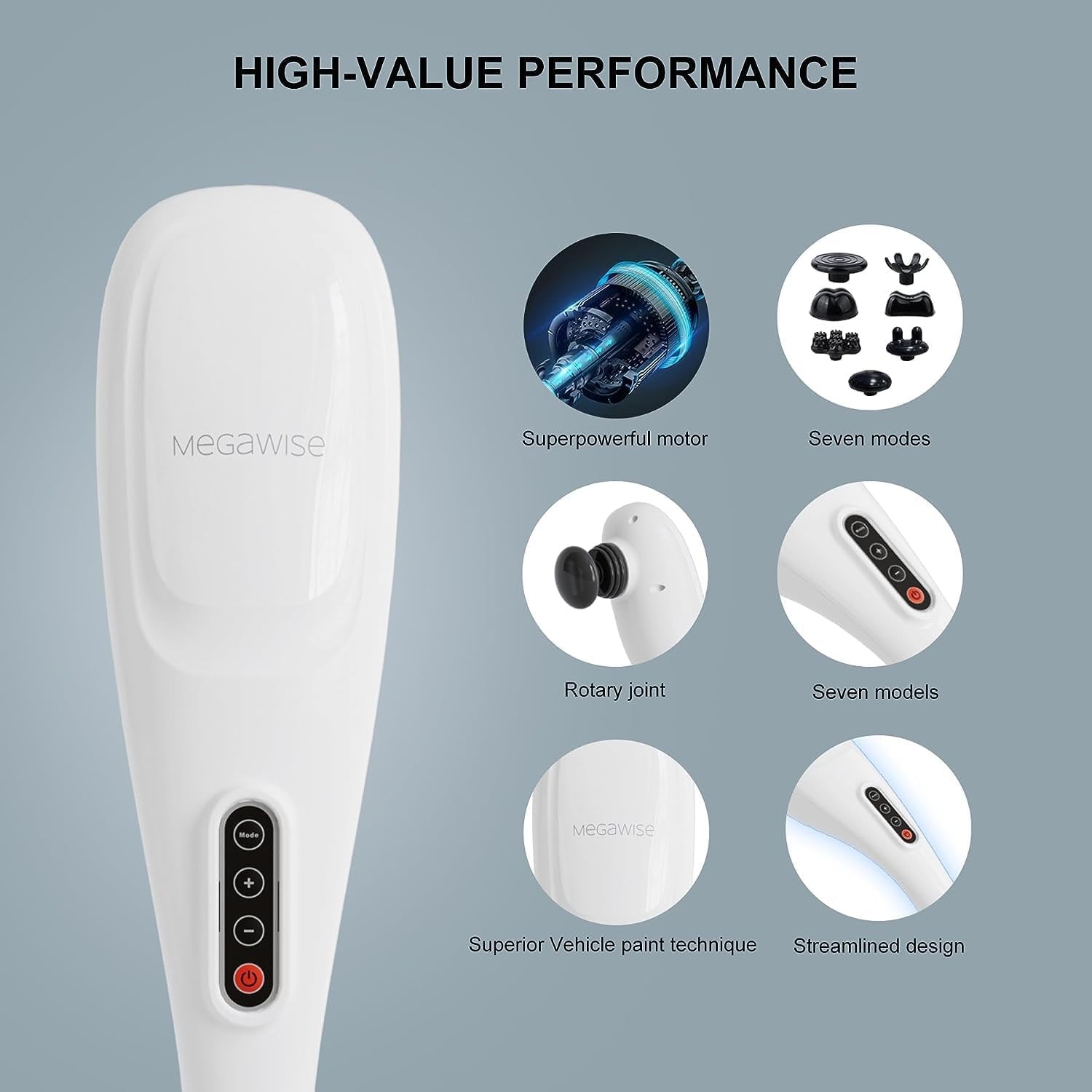 Megawise Cordless Back Massager For Shoulders Waist Legs Rechargeable 3200Mah