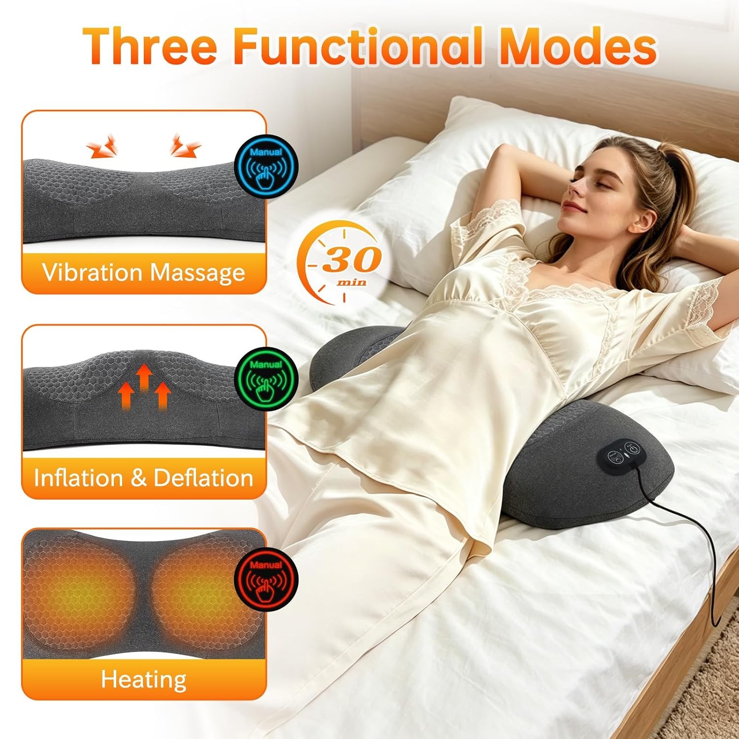 3-in-1 Electric Lumbar Support Pillow, Smooth Spine Triple Fusion Back Massager