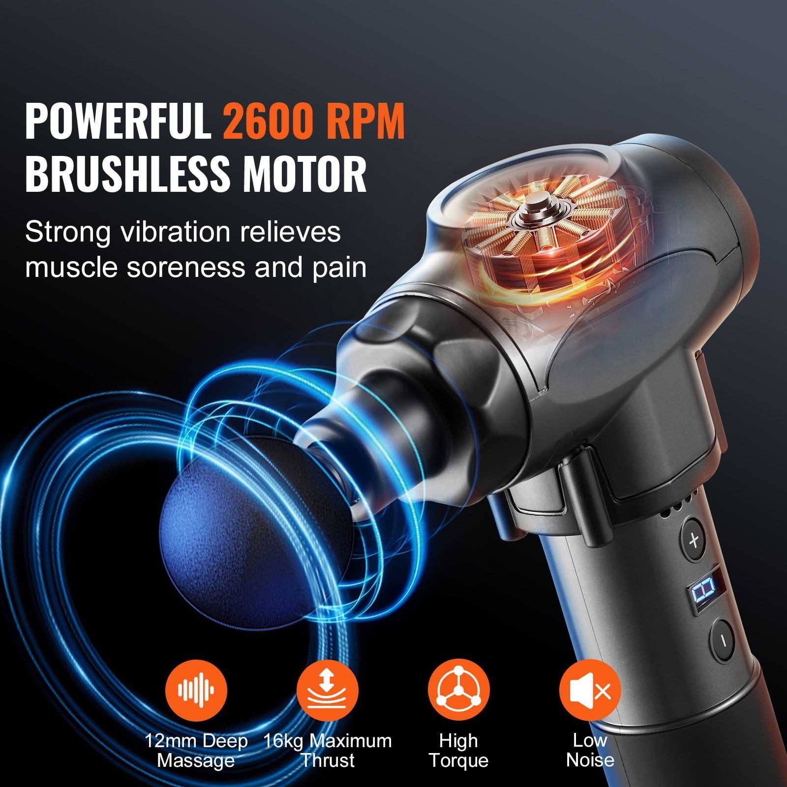Massage Gun Deep Tissue with 9 Speed Levels & 6 Massage Heads, 24V 2500mAh