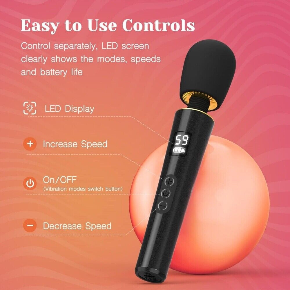 9 Speed Rechargeable Massage Wand LED Display 8000 RPM for Full Body Pain Relief