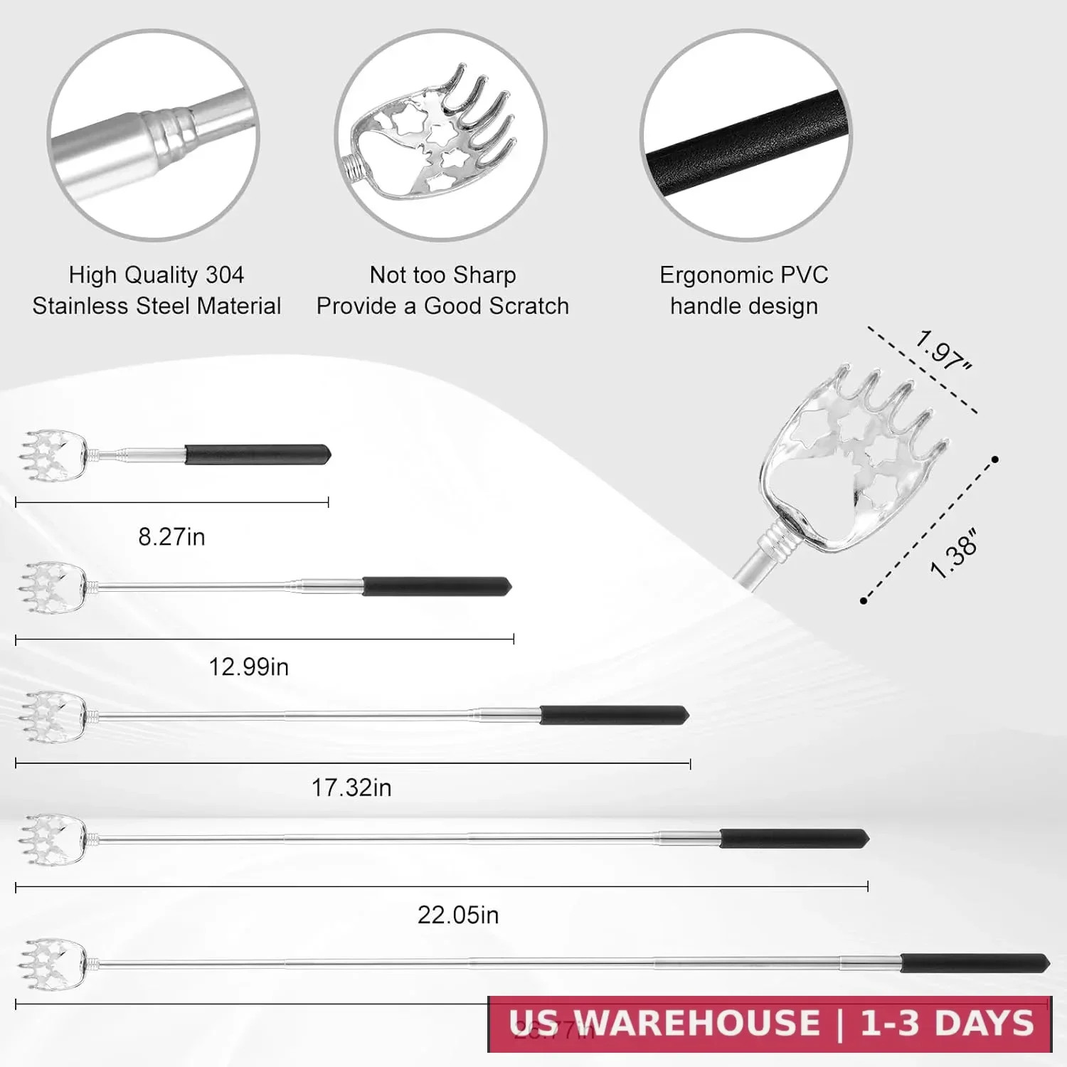 Xkos 4 Pack Different Back Scratcher Portable Telescoping Rubber Handles