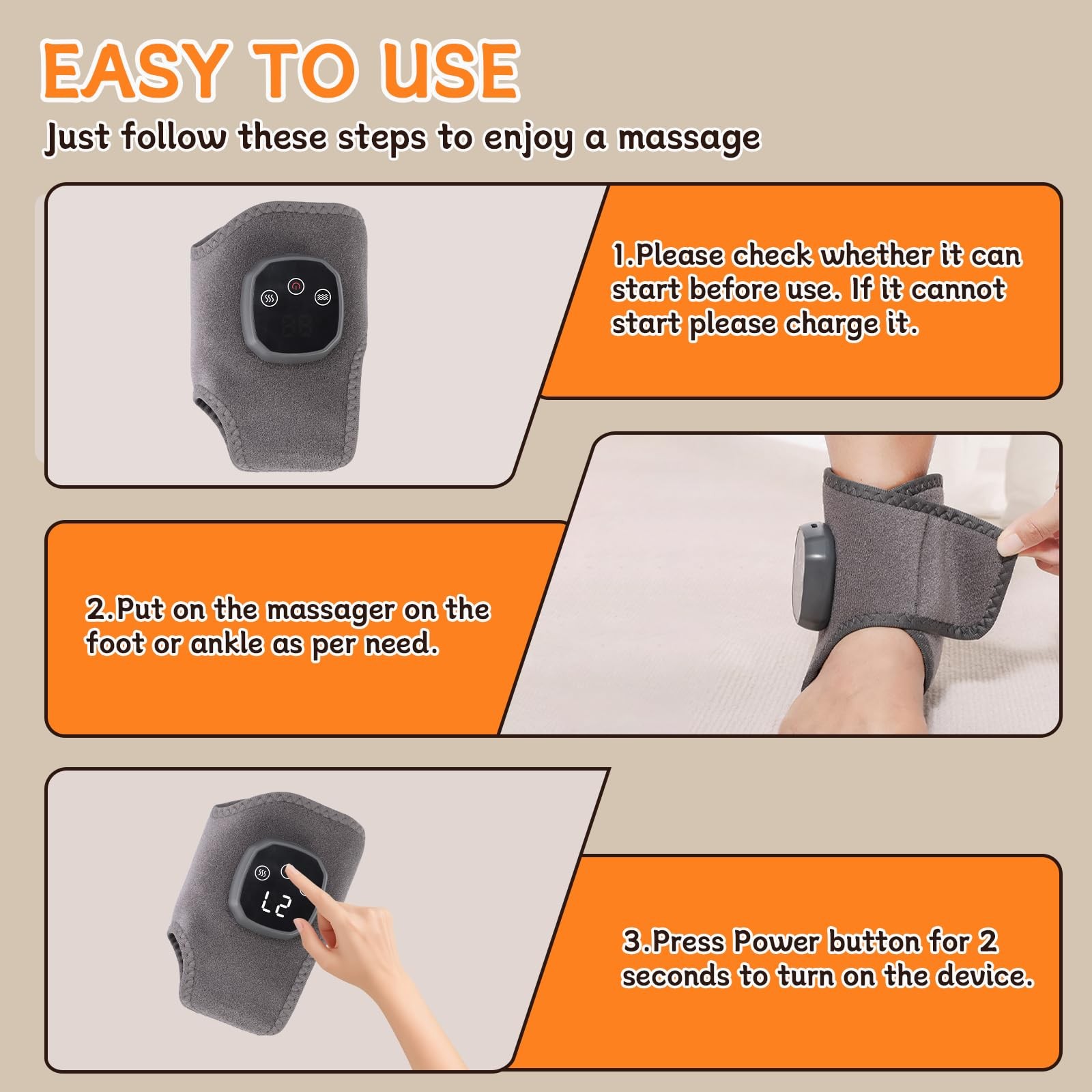 Cordless Foot Massager with Heat – 2-in-1 Warming Wrap (2-Pack) | 3 Massage M…