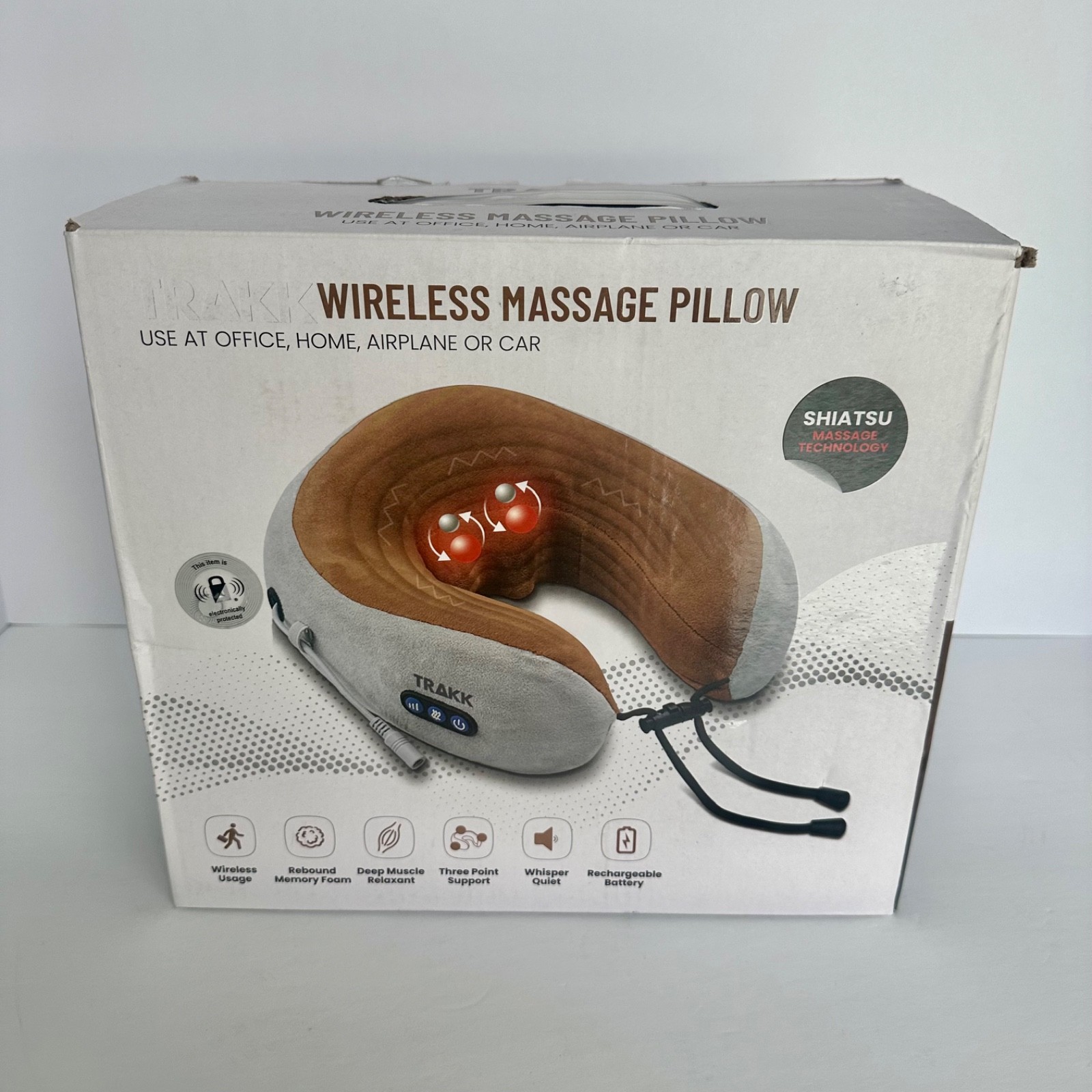 TRAKK Wireless Shiatsu Massage Kaki Neck Pillow Rechargeable Travel Massager