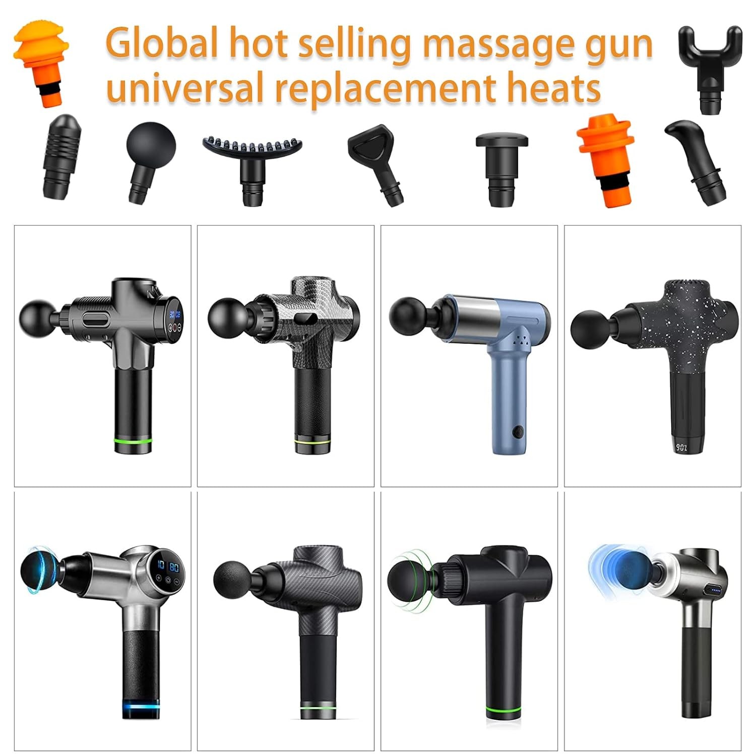 Massage Gun Heads, Replaceable Massager Gun Attachments, 9 Different Muscle