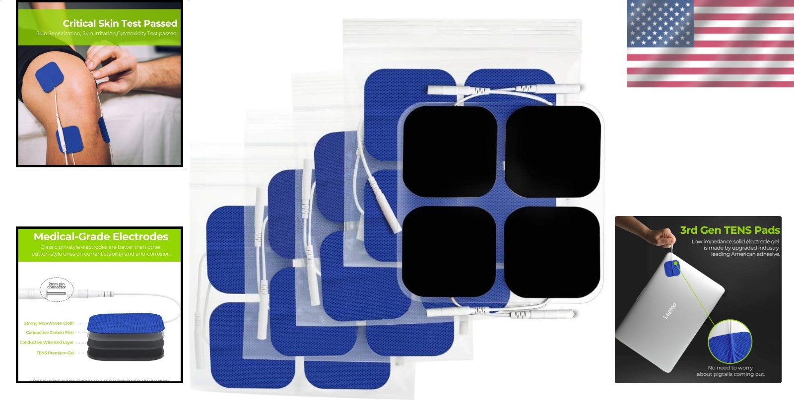 TENS Unit Pads 20 Pcs Blue Medical Grade Reusable Electrodes Universal Connector