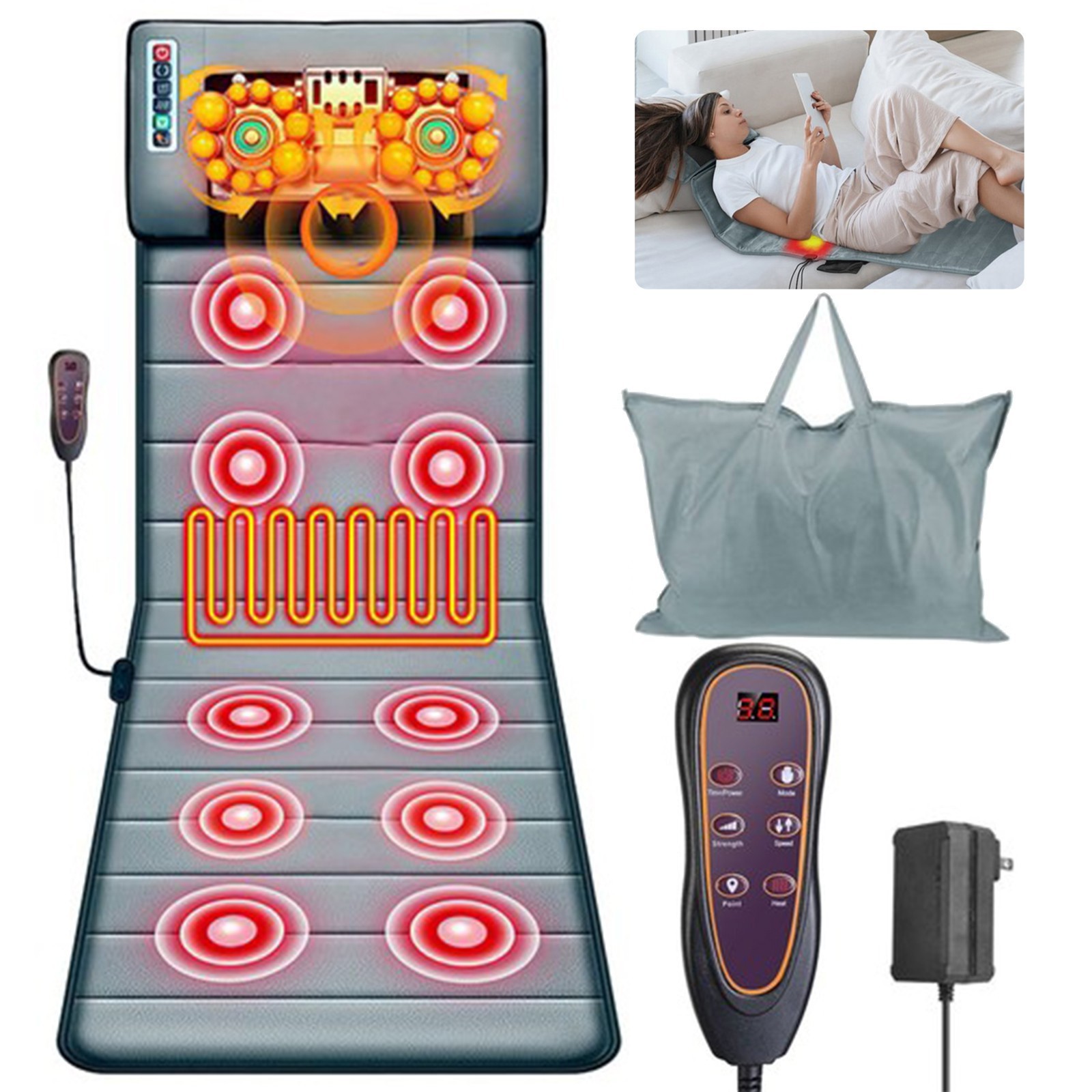 Full Body Electric Massage Mat w/Heat Vibration Massage Pad Cushion Back Massage