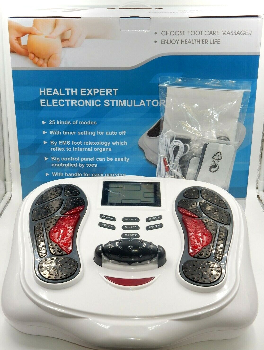 HEALTH EXPERT ELECTRONIC STIMULATOR 25 MODE FOOT CARE MASSAGER ~ OPEN BOX