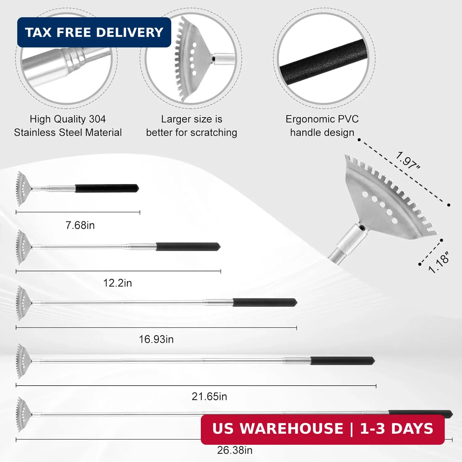 4-Pack Telescoping Back Scratcher Extendable Metal Massager with Rubber Handle