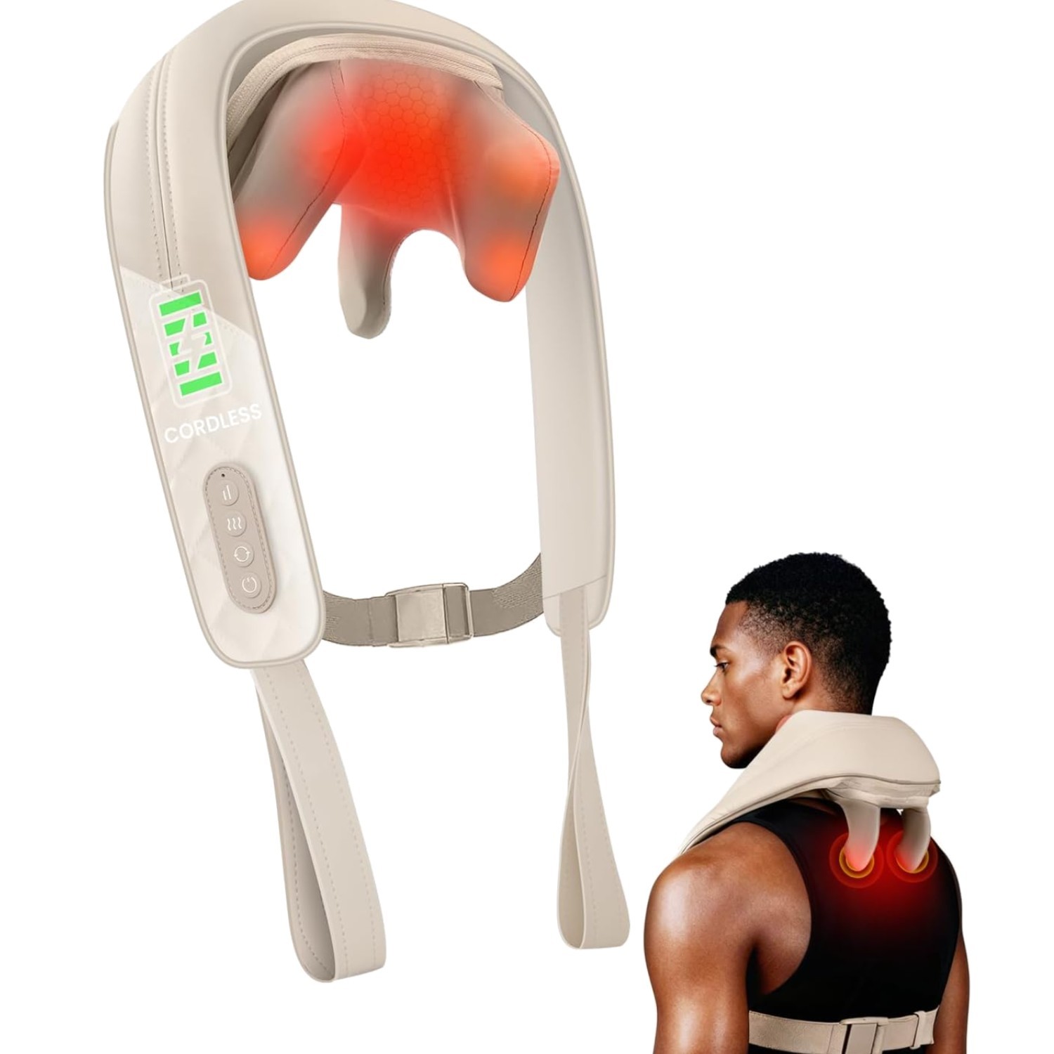 Cordless Neck Massager with Heat, Kneading Neck and Shoulder Massager Deep Ti…