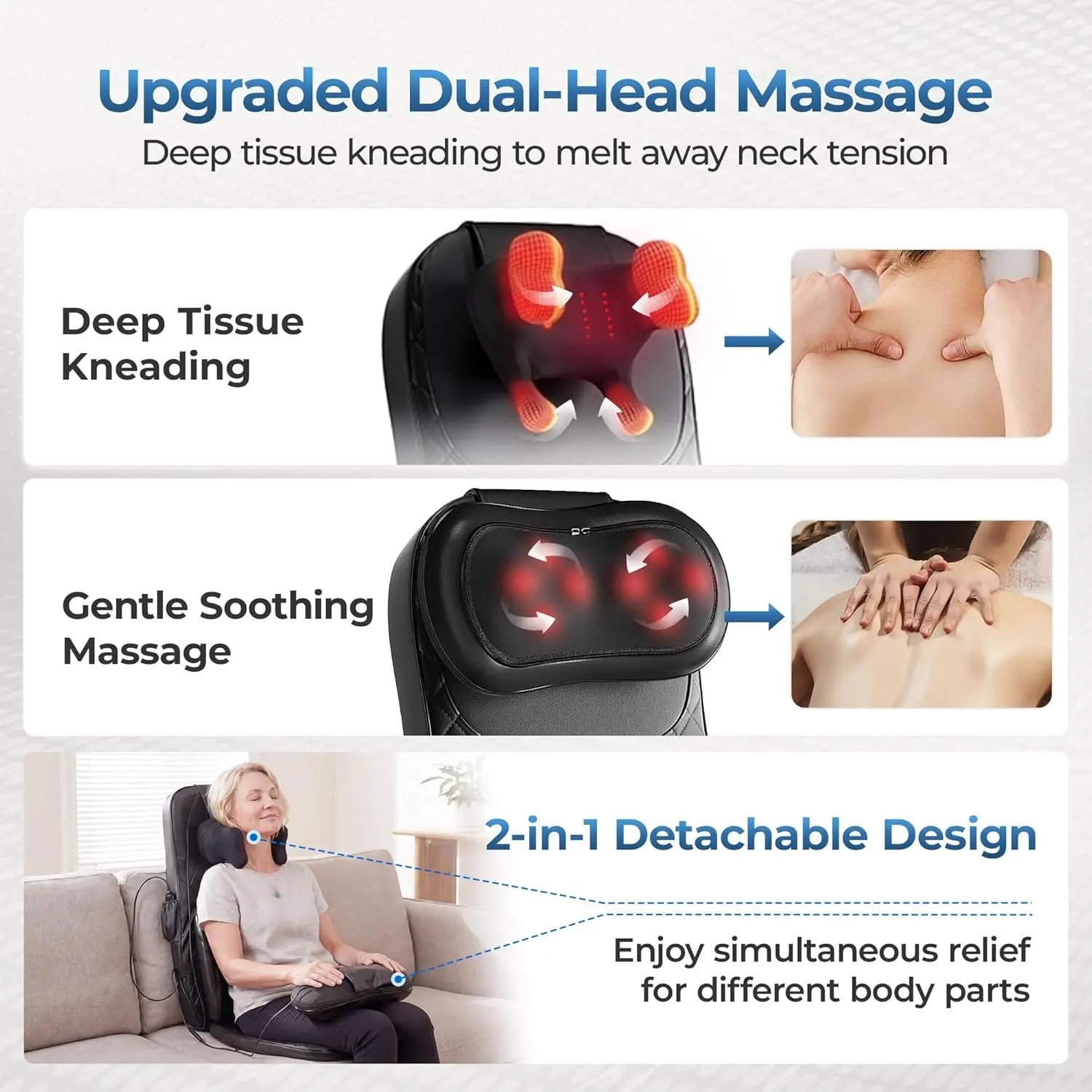 Full Body Massage Chair Pad Shiatsu Heat Compression Neck Back Shoulder Cushion