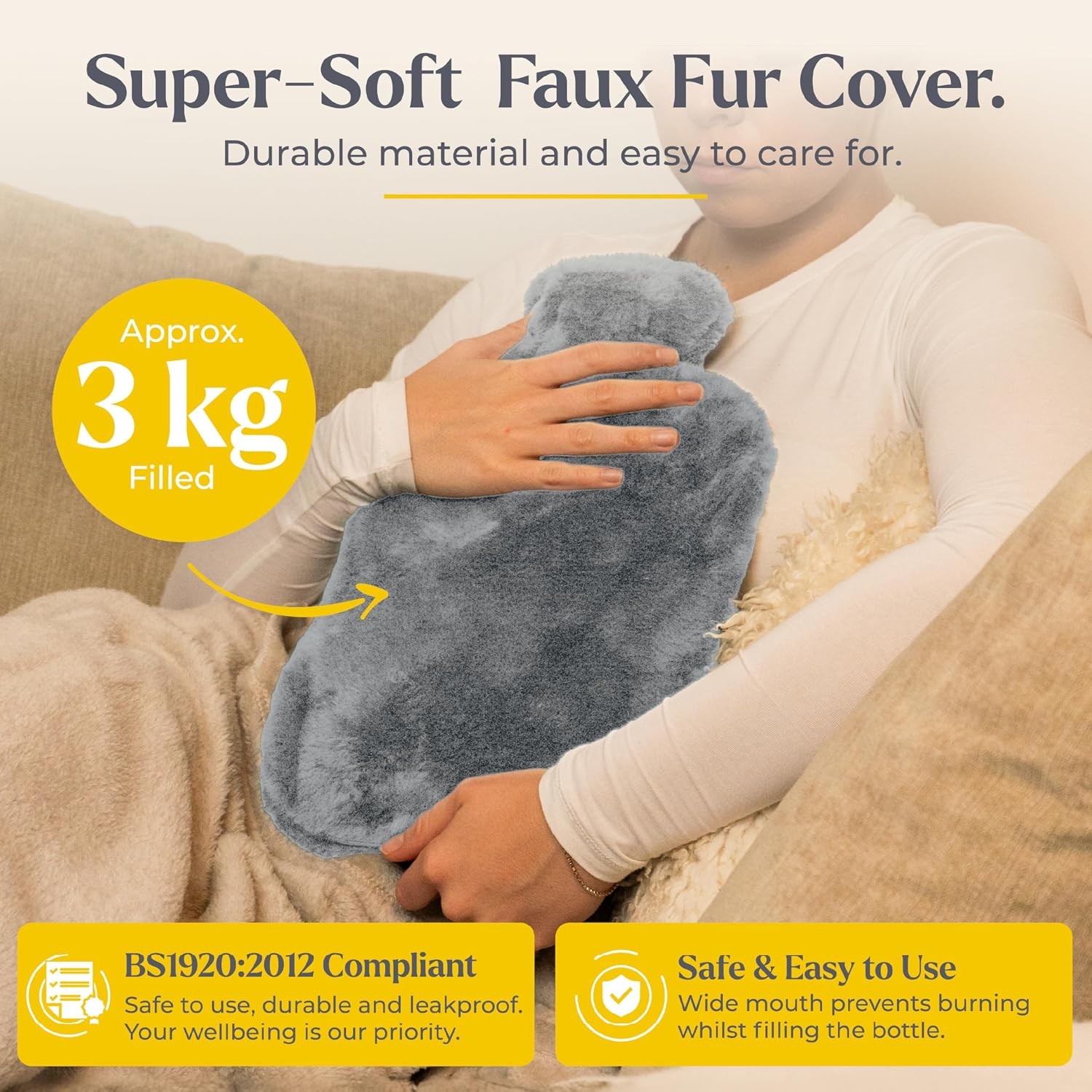 Hot Water Bottle With Soft Premium Fleece Cover Gray 3L
