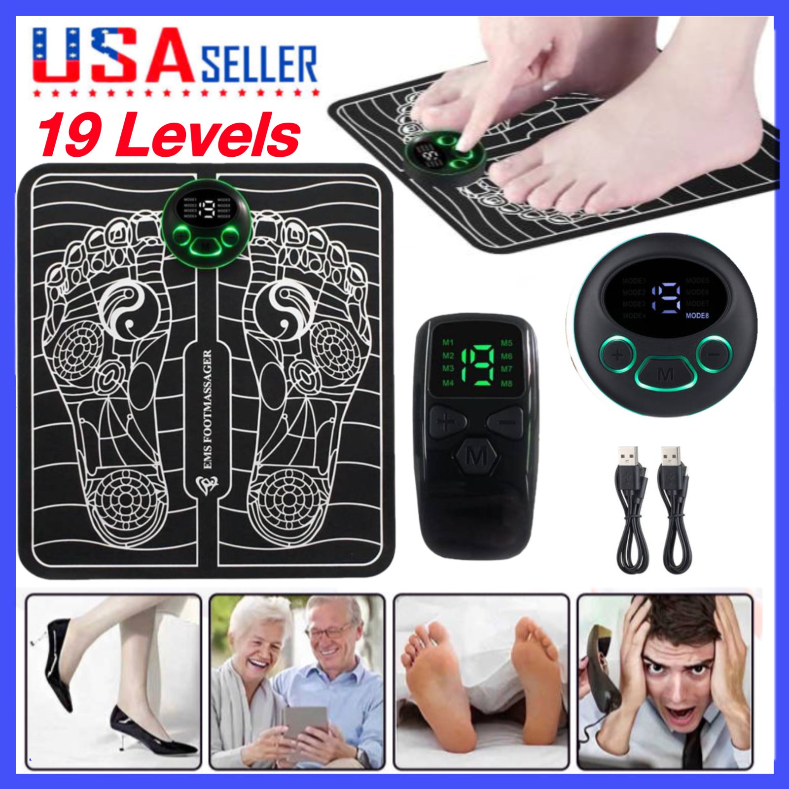 19 Level EMS Electric Foot Massager Pad Blood Circulation Muscle Stimulator Mat