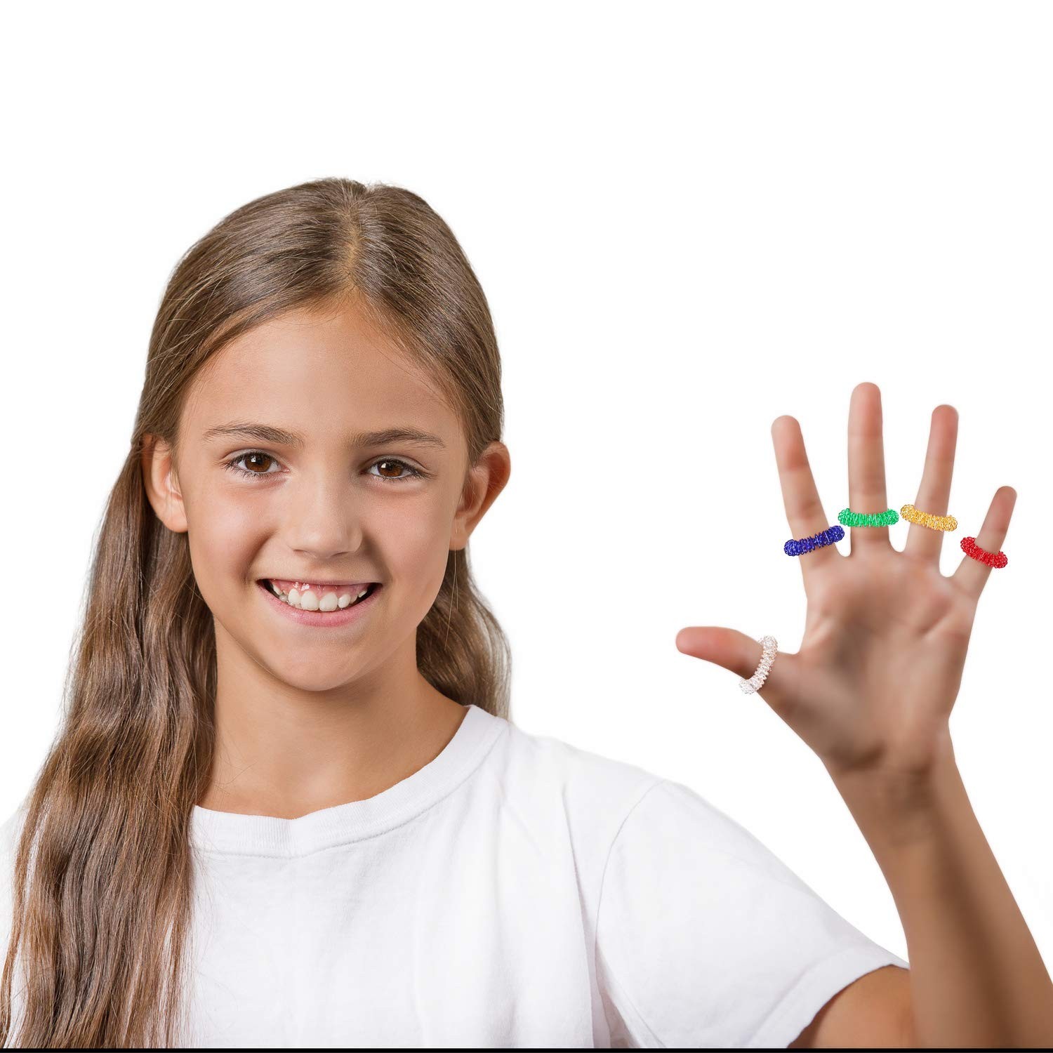 Blulu 50 Pcs Acupressure Fidget Rings Spiky Red, Blue, Green, Gold, Silver