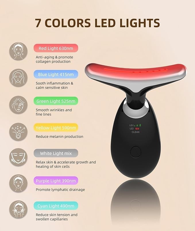 Deplux Facial Neck Massager for Skin Care at Home -7 in 1 Glossy Black NEW 2026