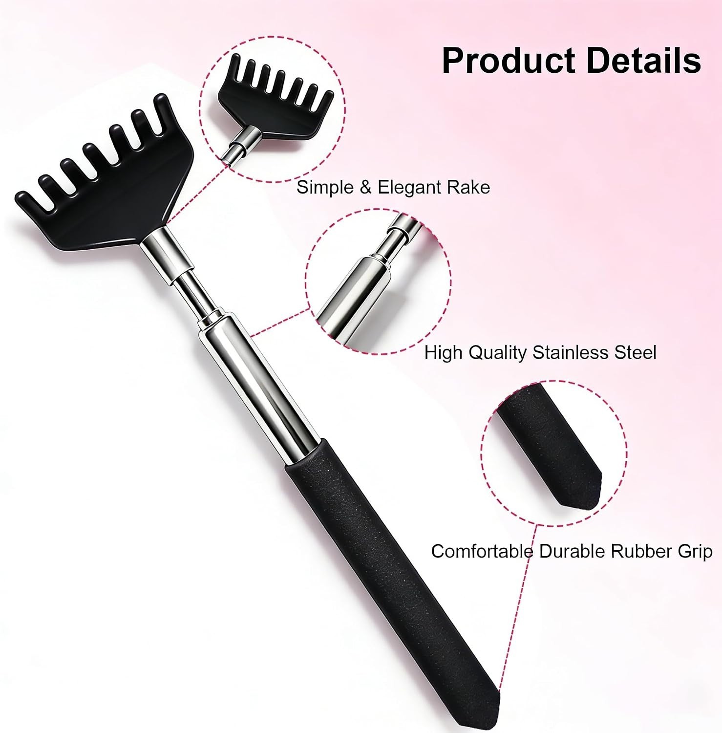 2-Pack Extendable Back Scratchers – Stainless Steel & Comfort Rubber Handles