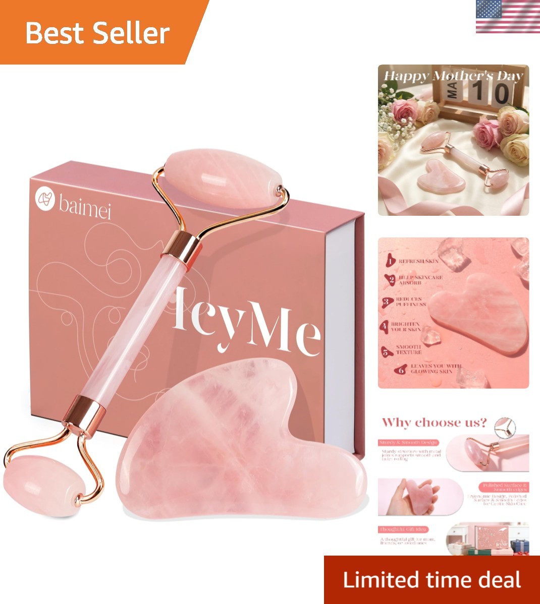 Effortless Skin Care: IcyMe Rose Quartz Jade Roller & Gua Sha for All Skin Types